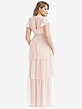 Rear View Thumbnail - Blush Flutter Sleeve Jewel Neck Chiffon Maxi Dress with Tiered Ruffle Skirt
