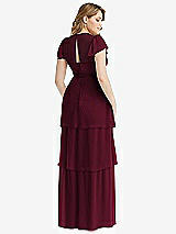 Rear View Thumbnail - Cabernet Flutter Sleeve Jewel Neck Chiffon Maxi Dress with Tiered Ruffle Skirt