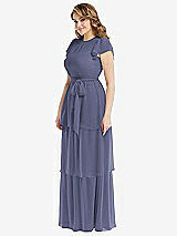 Side View Thumbnail - French Blue Flutter Sleeve Jewel Neck Chiffon Maxi Dress with Tiered Ruffle Skirt