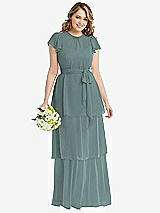 Front View Thumbnail - Icelandic Flutter Sleeve Jewel Neck Chiffon Maxi Dress with Tiered Ruffle Skirt