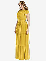 Side View Thumbnail - Marigold Flutter Sleeve Jewel Neck Chiffon Maxi Dress with Tiered Ruffle Skirt
