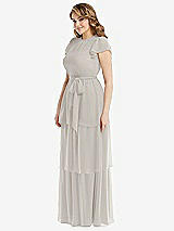 Side View Thumbnail - Oyster Flutter Sleeve Jewel Neck Chiffon Maxi Dress with Tiered Ruffle Skirt
