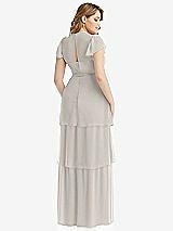 Rear View Thumbnail - Oyster Flutter Sleeve Jewel Neck Chiffon Maxi Dress with Tiered Ruffle Skirt