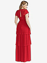 Rear View Thumbnail - Parisian Red Flutter Sleeve Jewel Neck Chiffon Maxi Dress with Tiered Ruffle Skirt