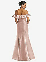 Rear View Thumbnail - Toasted Sugar Off-the-Shoulder Ruffle Neck Satin Trumpet Gown