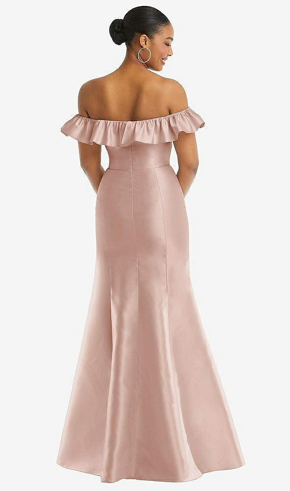 Back View - Toasted Sugar Off-the-Shoulder Ruffle Neck Satin Trumpet Gown