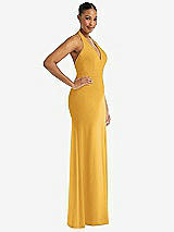 Side View Thumbnail - NYC Yellow Plunge Neck Halter Backless Trumpet Gown with Front Slit