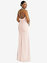 Rear View Thumbnail - Blush Plunge Neck Halter Backless Trumpet Gown with Front Slit