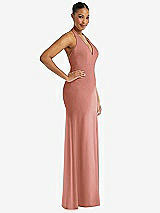 Side View Thumbnail - Desert Rose Plunge Neck Halter Backless Trumpet Gown with Front Slit