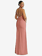 Rear View Thumbnail - Desert Rose Plunge Neck Halter Backless Trumpet Gown with Front Slit