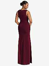 Rear View Thumbnail - Cabernet Deep V-Neck Closed Back Crepe Trumpet Gown with Front Slit