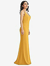Side View Thumbnail - NYC Yellow Skinny Strap Deep V-Neck Crepe Trumpet Gown with Front Slit
