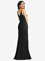Rear View Thumbnail - Black Skinny Strap Deep V-Neck Crepe Trumpet Gown with Front Slit