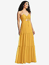 Alt View 1 Thumbnail - NYC Yellow Drawstring Bodice Gathered Tie Open-Back Maxi Dress with Tiered Skirt