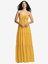 Front View Thumbnail - NYC Yellow Drawstring Bodice Gathered Tie Open-Back Maxi Dress with Tiered Skirt