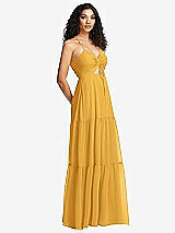 Side View Thumbnail - NYC Yellow Drawstring Bodice Gathered Tie Open-Back Maxi Dress with Tiered Skirt
