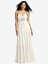 Alt View 2 Thumbnail - Ivory Drawstring Bodice Gathered Tie Open-Back Maxi Dress with Tiered Skirt