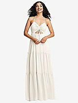 Front View Thumbnail - Ivory Drawstring Bodice Gathered Tie Open-Back Maxi Dress with Tiered Skirt