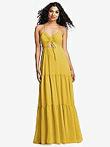 Alt View 2 Thumbnail - Marigold Drawstring Bodice Gathered Tie Open-Back Maxi Dress with Tiered Skirt