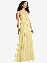 Alt View 1 Thumbnail - Pale Yellow Drawstring Bodice Gathered Tie Open-Back Maxi Dress with Tiered Skirt
