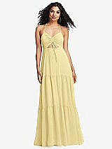 Alt View 2 Thumbnail - Pale Yellow Drawstring Bodice Gathered Tie Open-Back Maxi Dress with Tiered Skirt