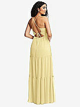 Rear View Thumbnail - Pale Yellow Drawstring Bodice Gathered Tie Open-Back Maxi Dress with Tiered Skirt