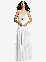 Front View Thumbnail - White Drawstring Bodice Gathered Tie Open-Back Maxi Dress with Tiered Skirt