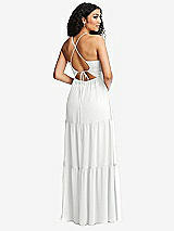 Rear View Thumbnail - White Drawstring Bodice Gathered Tie Open-Back Maxi Dress with Tiered Skirt