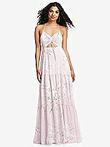 Alt View 2 Thumbnail - Watercolor Print Drawstring Bodice Gathered Tie Open-Back Maxi Dress with Tiered Skirt