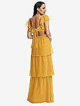 Rear View Thumbnail - NYC Yellow Flutter Sleeve Cutout Tie-Back Maxi Dress with Tiered Ruffle Skirt