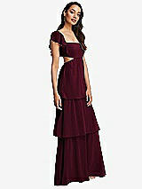 Side View Thumbnail - Cabernet Flutter Sleeve Cutout Tie-Back Maxi Dress with Tiered Ruffle Skirt
