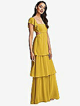 Side View Thumbnail - Marigold Flutter Sleeve Cutout Tie-Back Maxi Dress with Tiered Ruffle Skirt