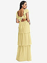 Rear View Thumbnail - Pale Yellow Flutter Sleeve Cutout Tie-Back Maxi Dress with Tiered Ruffle Skirt