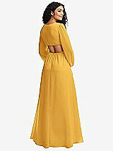 Rear View Thumbnail - NYC Yellow Long Puff Sleeve Cutout Waist Chiffon Maxi Dress 