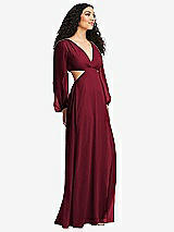Side View Thumbnail - Burgundy Long Puff Sleeve Cutout Waist Chiffon Maxi Dress 