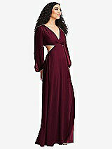 Side View Thumbnail - Cabernet Long Puff Sleeve Cutout Waist Chiffon Maxi Dress 