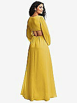Rear View Thumbnail - Marigold Long Puff Sleeve Cutout Waist Chiffon Maxi Dress 