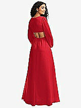 Rear View Thumbnail - Parisian Red Long Puff Sleeve Cutout Waist Chiffon Maxi Dress 