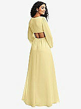 Rear View Thumbnail - Pale Yellow Long Puff Sleeve Cutout Waist Chiffon Maxi Dress 