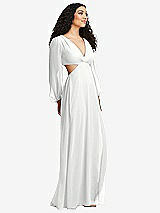 Side View Thumbnail - White Long Puff Sleeve Cutout Waist Chiffon Maxi Dress 