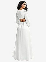 Rear View Thumbnail - White Long Puff Sleeve Cutout Waist Chiffon Maxi Dress 