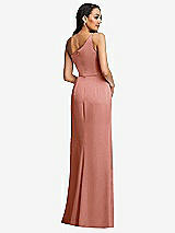 Rear View Thumbnail - Desert Rose One-Shoulder Draped Skirt Satin Trumpet Gown