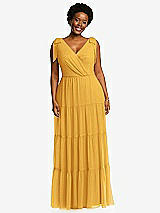 Alt View 1 Thumbnail - NYC Yellow Bow-Shoulder Faux Wrap Maxi Dress with Tiered Skirt