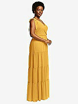 Alt View 2 Thumbnail - NYC Yellow Bow-Shoulder Faux Wrap Maxi Dress with Tiered Skirt