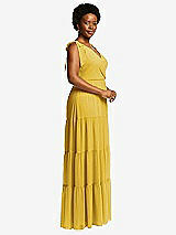 Alt View 2 Thumbnail - Marigold Bow-Shoulder Faux Wrap Maxi Dress with Tiered Skirt