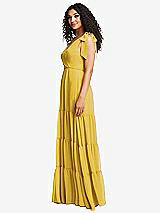 Side View Thumbnail - Marigold Bow-Shoulder Faux Wrap Maxi Dress with Tiered Skirt