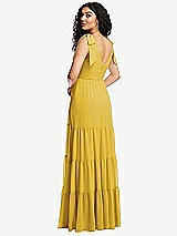 Rear View Thumbnail - Marigold Bow-Shoulder Faux Wrap Maxi Dress with Tiered Skirt