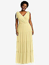 Alt View 1 Thumbnail - Pale Yellow Bow-Shoulder Faux Wrap Maxi Dress with Tiered Skirt