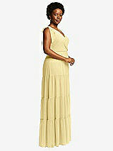 Alt View 2 Thumbnail - Pale Yellow Bow-Shoulder Faux Wrap Maxi Dress with Tiered Skirt