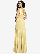 Rear View Thumbnail - Pale Yellow Bow-Shoulder Faux Wrap Maxi Dress with Tiered Skirt